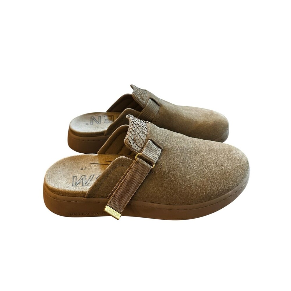 WODEN Women’s Suede Comfort Clog Mules Taupe EU 41 US 9 Adjustable Strap